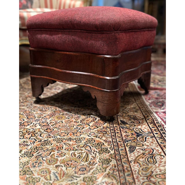 Antique American Empire Serpentine Mahogany Footstool Ottoman 19th century American Victorian Empire box seat footed...
