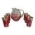 Vintage 1940's MacBeth - Evans Cranberry Lustre Pitcher W/ Gold Stripes , 6 GlassesMacbeth-Evans Cranberry Stain Glass Pitcher Gold Stripes - Set of 7 For Sale