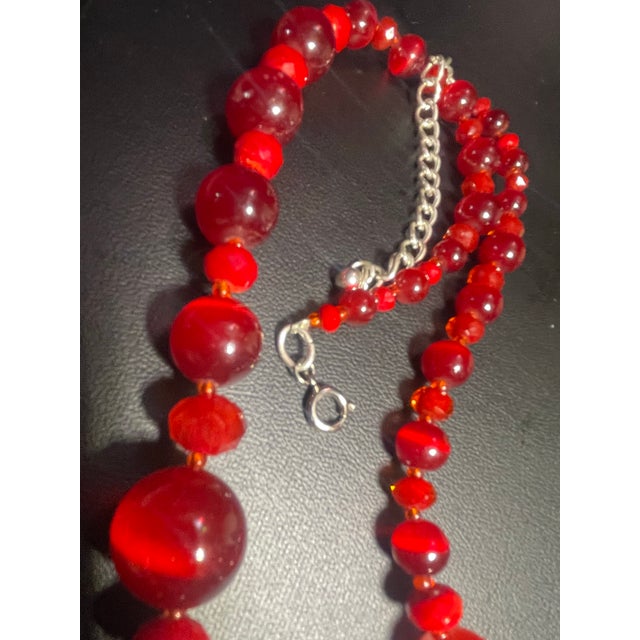Mid-Century Modern 1960s Red Cats Eye Lucite Beads Interspersed With Cherry Red Faceted Glass For Sale - Image 3 of 5