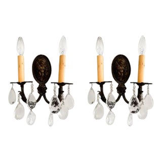 Pair of Antique Brass Sconces With Angel Relief For Sale