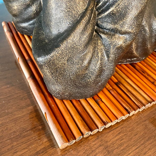 Laughing Baby Buddha Statue W/ Bamboo Mat Cast Resin & Fiberglass For Sale - Image 10 of 13