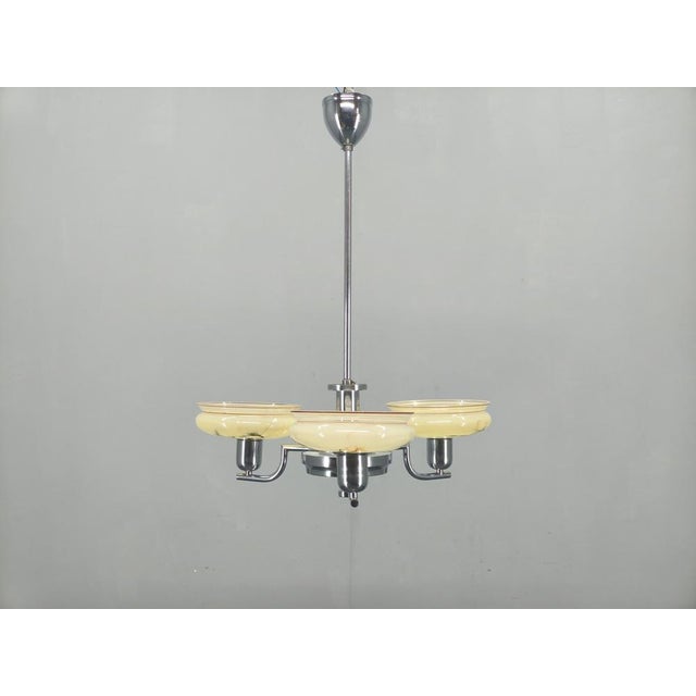 Art Deco Chandelier from Napako in Chrome & Marble Glass, 1930s For Sale - Image 3 of 15