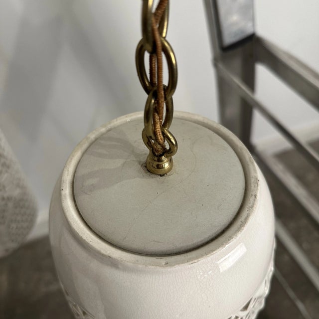 Triple-Pendant Reticulated Blanc De Chine Chandelier For Sale In Cleveland - Image 6 of 12