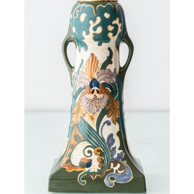 Art Nouveau Dutch Hand-Painted Ceramic Table Lamps from Arnhemsche Fayencefabriek, 1910s, Set of 2 For Sale - Image 4 of 18