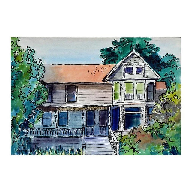 Late 20th Century Victorian House Portrait Watercolor Painting For Sale - Image 4 of 4