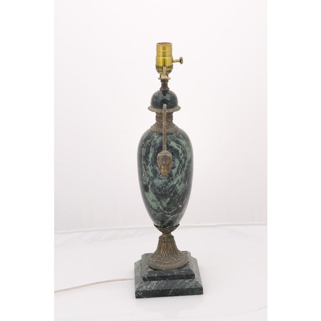Early 20th Century Louis XVI Verde Antico Marble & Bronze Lamp France - a Pair For Sale - Image 4 of 9