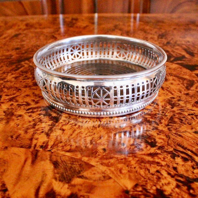 Early 20th Century Pair of English Silver Plate Fretwork Wine Bottle Coasters For Sale - Image 5 of 11