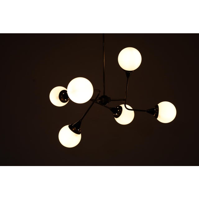 Mid-Century Modern 1960s Stilnovo Style Chandeliers in Brass and Glass - a Pair For Sale - Image 3 of 8
