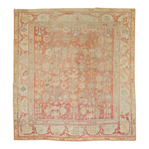 Early 20th Century Antique Zabihi Collection Turkish Oushak Worn Square Rug