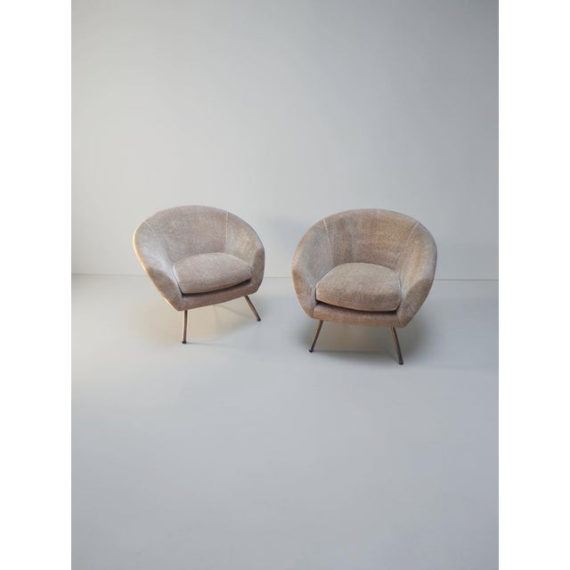Lounge Chairs in Bouclé Fabric with Brass Feet, Italy, 1950s, Set of 2 For Sale - Image 9 of 9
