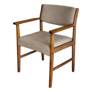 Oak Armchair With Upholstered Seat Danish Mid-Century Modern Vintage For Sale