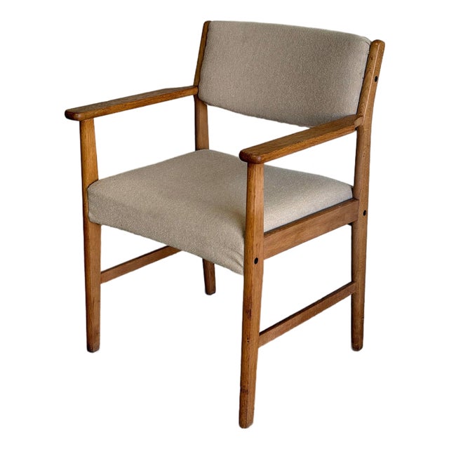 Oak Armchair With Upholstered Seat Danish Mid-Century Modern Vintage For Sale