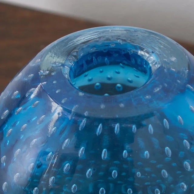 Blue Turquoise Cuffed Murano Glass Vase from Nasonmoretti, Italy For Sale - Image 8 of 13