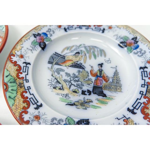 Late 20th Century Chinoiserie Timor K & G by Luneville Porcelain Soup Bowls Set of 3 For Sale - Image 5 of 10