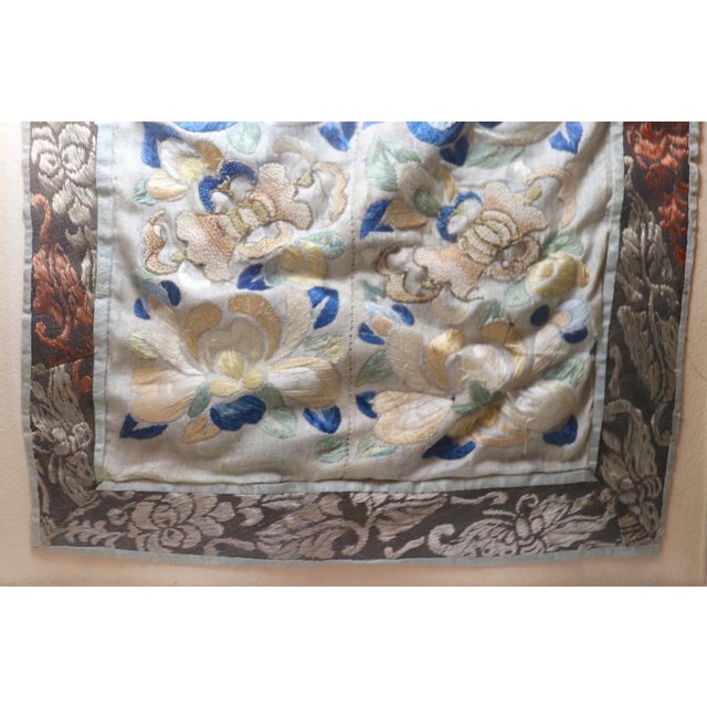 White Antique Chinese Hand Embroidery Silk 1800's Ornate Qing Dynasty Needlepoint For Sale - Image 8 of 9