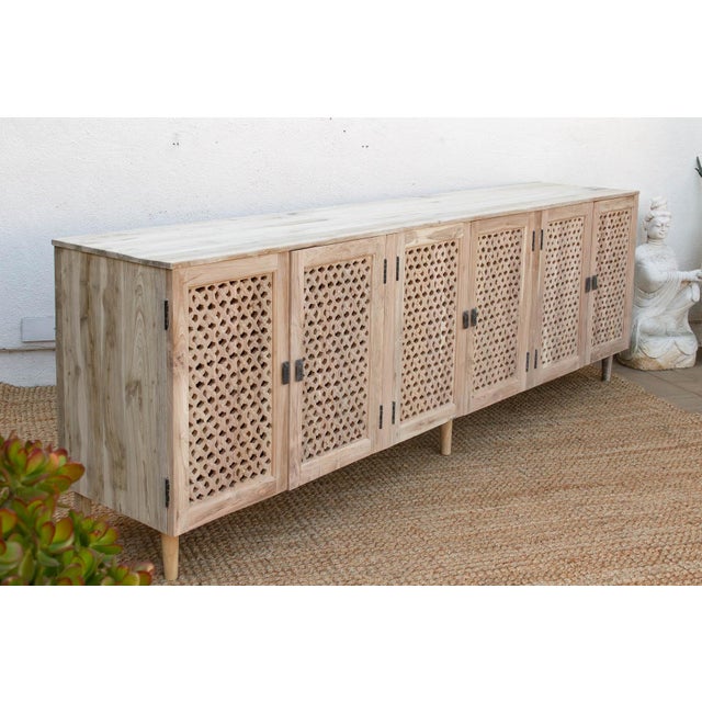 105" Six-Door Grand Floral Jali Sunbleached Sideboard For Sale - Image 9 of 10
