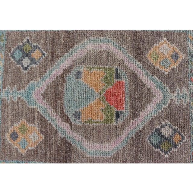 Measures: 2'4 x 3'0 Small Turkish Oushak Rug with Central Medallion in Lt Brown and Seafoam Accents. Keivan Woven Arts....
