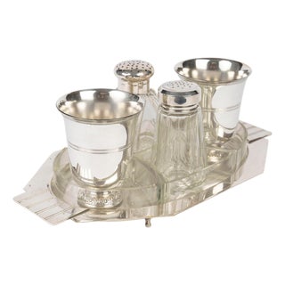 Art Deco Silver-Plated Metal and Crystal Tableware, Early 20th Century, Set of 5 For Sale