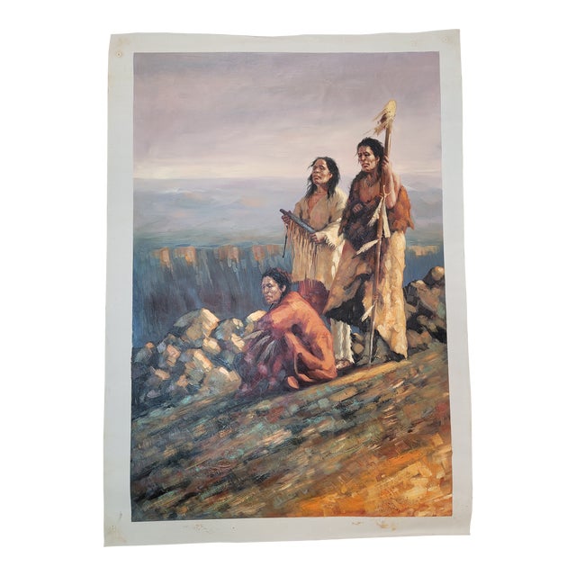 1970s Vintage American Indian Oil Painting on Canvas For Sale