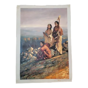 1970s Vintage American Indian Oil Painting on Canvas