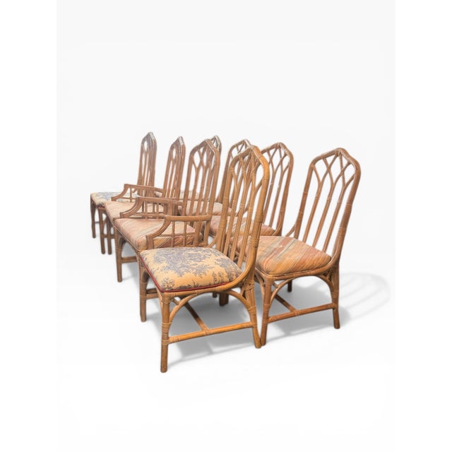 Contemporary Vintage Henry Link Rattan Dining Chairs – Set of 8 (6 Side Chairs, 2 Armchairs) For Sale - Image 3 of 14