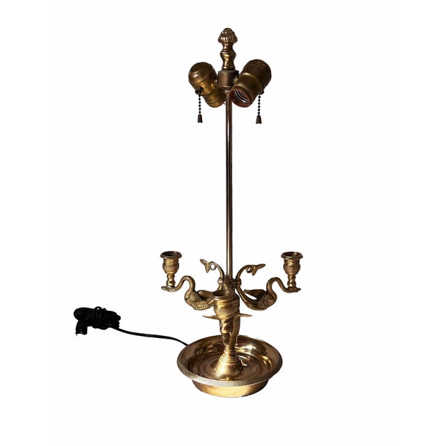 Early 20th Century Brass Table Lamp With Swan Motif For Sale - Image 5 of 12