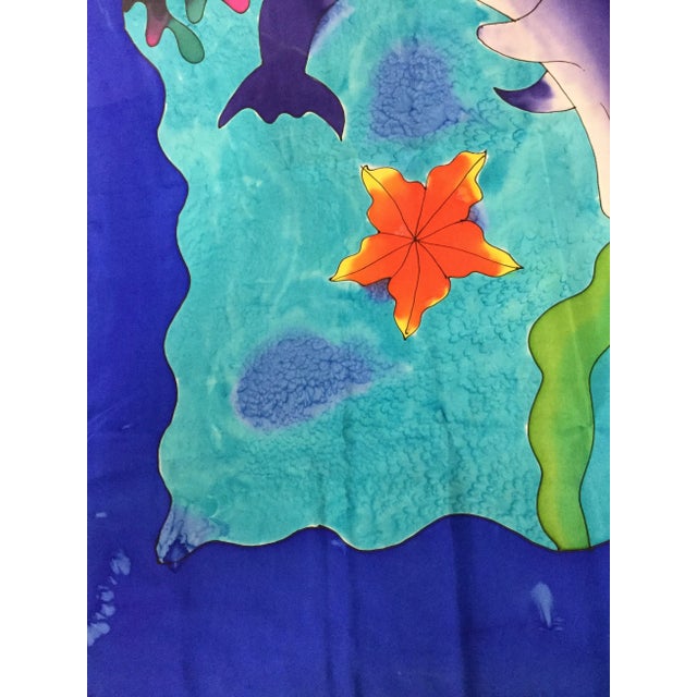 Textile Silk Hand Painted Dolphin Art Throw For Sale - Image 7 of 11