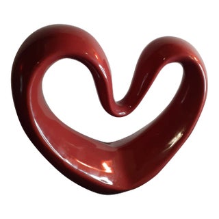 1970s Zsolnay Pecs Hungary Red Ceramic Heart Sculpture For Sale