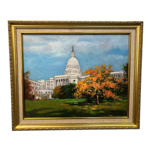 Late 20th Century The Capital Original Oil on Canvas Signed on the Bottom, Framed