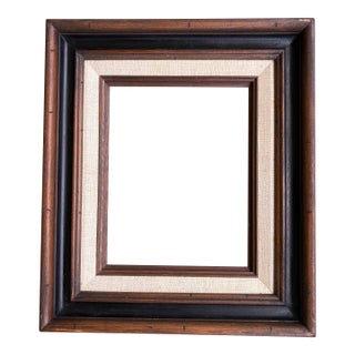 Vintage Wood Picture Frame With Linen Liner & Non-Glare Glass For Sale