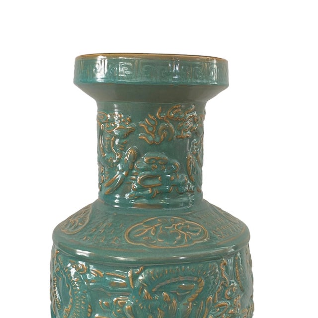 Turquoise Chinoiserie Large Porcelain Dragon Vase For Sale - Image 8 of 12