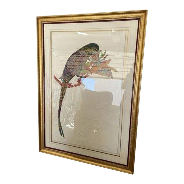 Late 20th Century Large Statememt Framed Parrot Wall Art For Sale