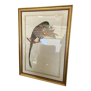 Late 20th Century Large Statememt Framed Parrot Wall Art