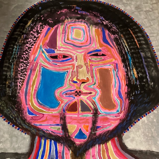 Abstract 1970’s Original E.J.Hartmann Large Abstract Portrait Painting Signed For Sale - Image 3 of 6