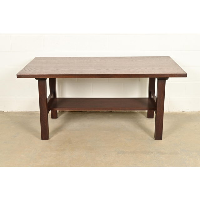 Mission Gustav Stickley Antique Mission Oak Arts & Crafts Dining Table, Desk, or Library Table, Newly Refinished For Sale - Image 3 of 12