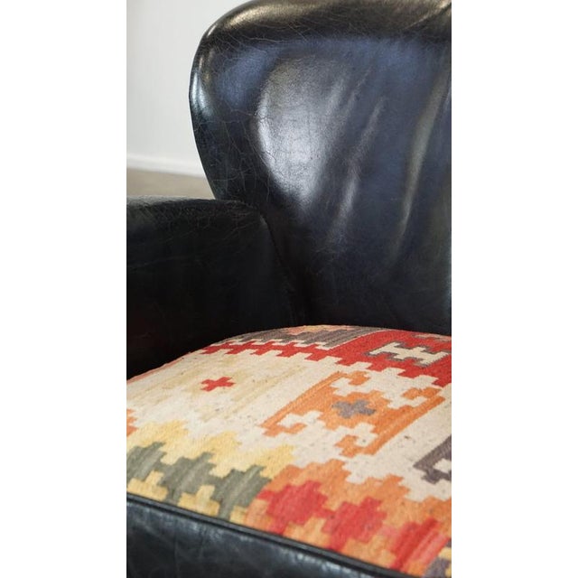 Black Armchair with Reversible Kilim Seat Cushion For Sale - Image 12 of 15