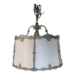 Vintage Deco Silver and Ivory Silk Drum Chandelier For Sale