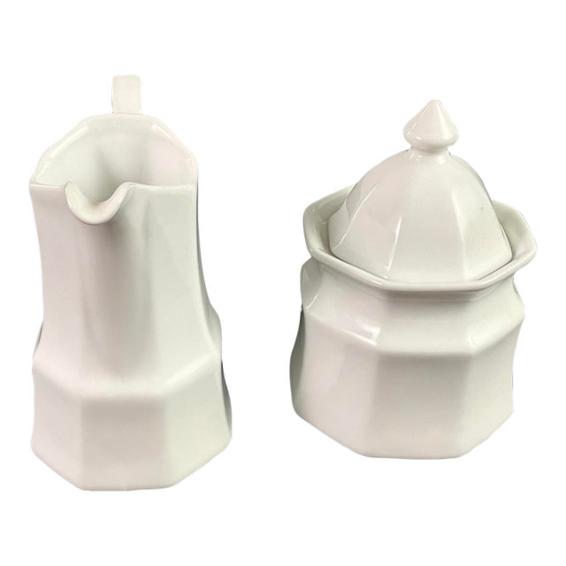 1990s Savior Vivre Maison Blanche-White Ironstone Creamer and Sugar Set For Sale