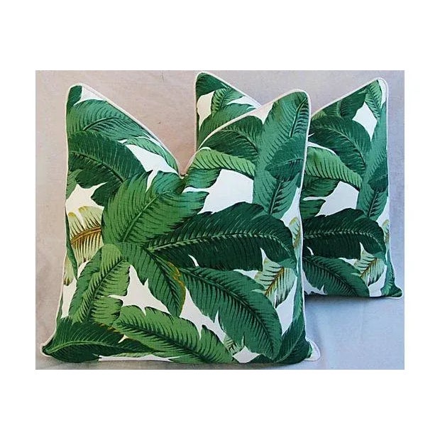 24" Custom Tailored Tropical Lush Banana Leaf Feather/Down Pillows - Pair For Sale - Image 9 of 9