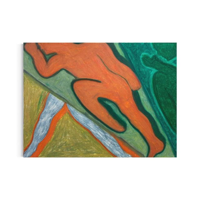 Dynamic figurative oil pastel painting with parts of leaping person on canvas by Olivia Gossett. Suggested framing shown...