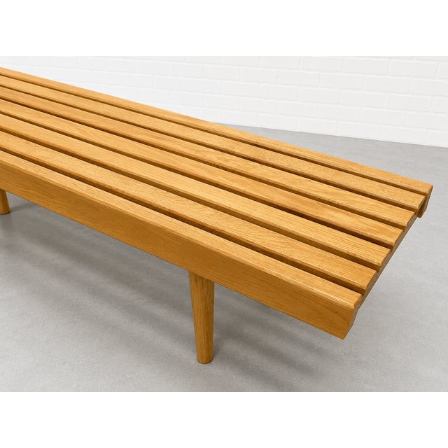 Wood Mid Century Modern Styled Handmade Oak Slat Bench | Long Coffee Table For Sale - Image 7 of 11