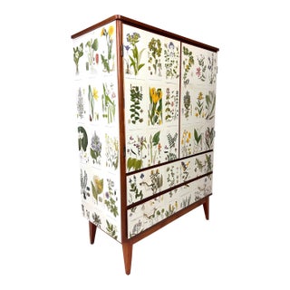 1950's Swedish Cabinet With Nordens Flora Illustrations For Sale