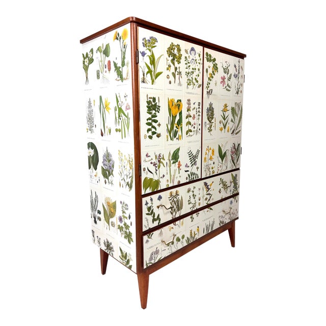 1950's Swedish Cabinet With Nordens Flora Illustrations For Sale