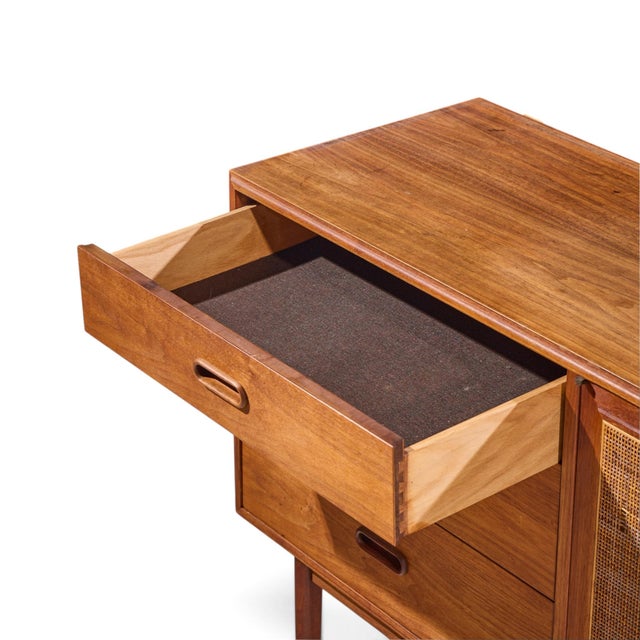 Brown Jack Cartwright for Founders Mid Century Walnut and Cane Credenza With Hutch For Sale - Image 8 of 12