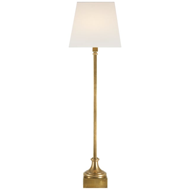 Transitional Chapman & Myers by Visual Comfort Signature Cawdor Buffet Lamp in Antique-Burnished Brass with Linen Shade For Sale - Image 3 of 3