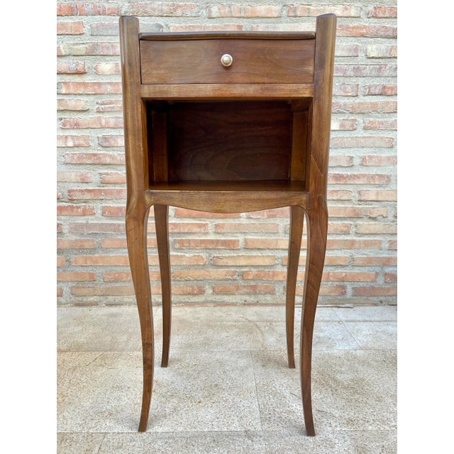 French Walnut Nightstands with Drawer & Open Shelf, 1950s, Set of 2 For Sale - Image 9 of 17