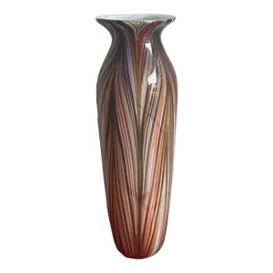 1960s Older Venetian Murano Style Striped & Swirled Multicolor Vase, Italian Art Glass