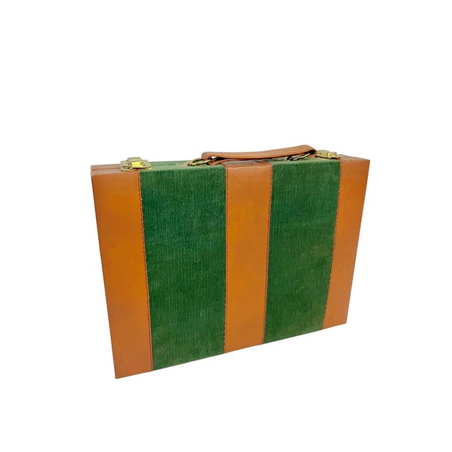 Mid 20th Century Vintage Mid-Century Green and Brown Striped Backgammon Game Set in Travel Case For Sale - Image 5 of 17