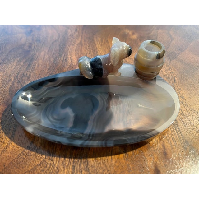 French Antique Black Agate Pekingese Dog Mounted Ashtray / Match Strike Possibly Russian For Sale - Image 3 of 9