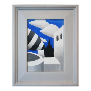 2022 "Puffy City Night Scape" Blue, White, Gray & Black Contemporary Surreal Painting by Scott Woodard
